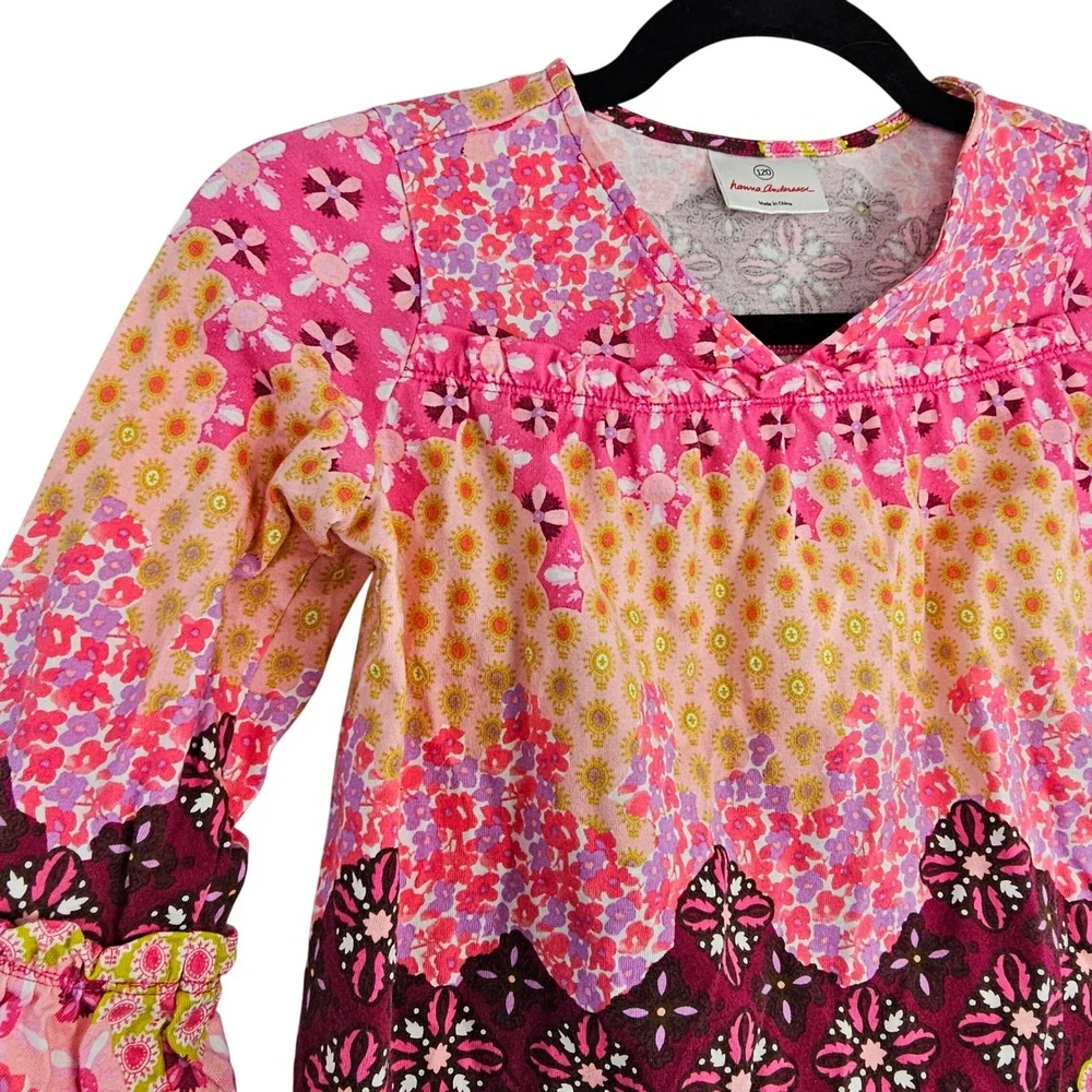Hanna Andersson Kids Floral Print Ruffle‎ Sleeve Dress Size 6/7 Pink